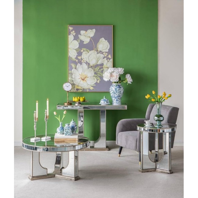 كونسول جداري مودرن مصنوع من الخشب بتكسيات من المرايا 8421