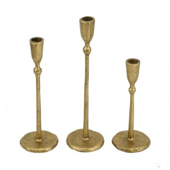 طقم شمعدان ذهبي معدن كلاسيك العدد 3 قطع 7890