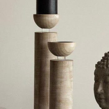 شمعدان خشب طبيعي مطعم بالزجاج متوفلر الحجمين L8025