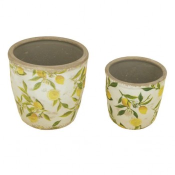 طقم مركن نباتات من سيراميك بزخارف الليمون العدد2 7951