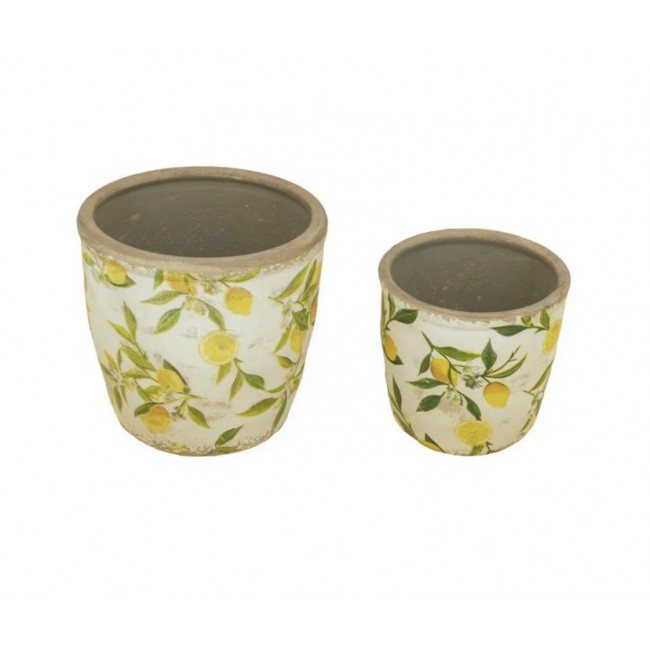 طقم مركن نباتات من سيراميك بزخارف الليمون العدد2 7951