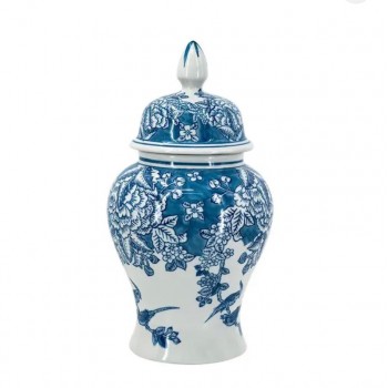 فازه سيراميك بغطاء مزخرفه بنقوش زرقاء متوفر الحجمين 7961 فازه سيراميك بغطاء مزخرفه بنقوش زرقاء متوفر الحجمين 7961