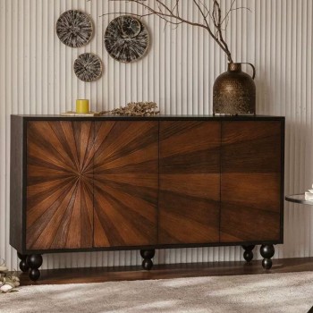 كونسول جداري مصنوع من الخشب الطبيعي حفر يدوي بتصميم هندسي كلاسيكي L8915