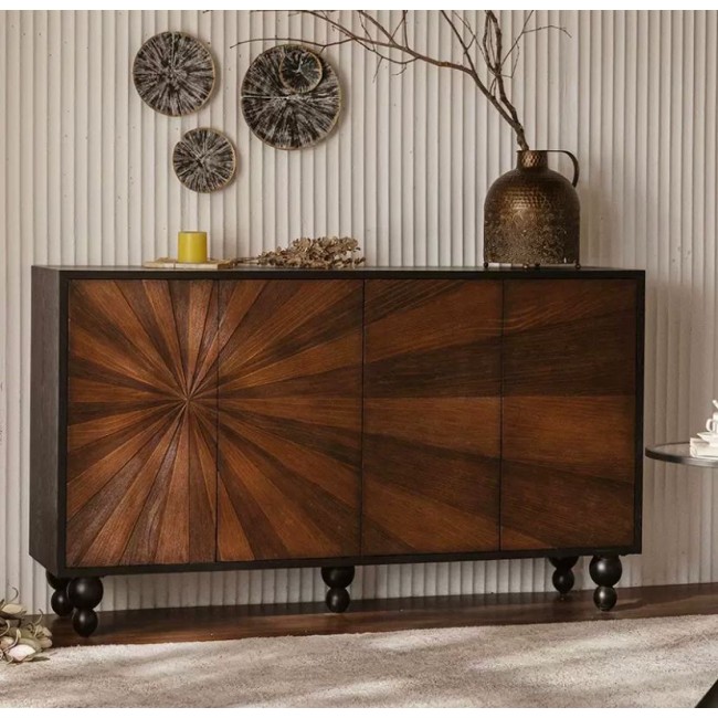 كونسول جداري مصنوع من الخشب الطبيعي حفر يدوي بتصميم هندسي كلاسيكي L8915