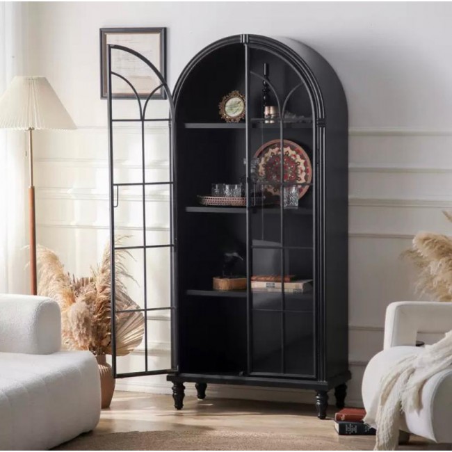 كونسول انيقه باللون الاسود مع ابواب زجاجيه وقوس علوي فاخر L8889