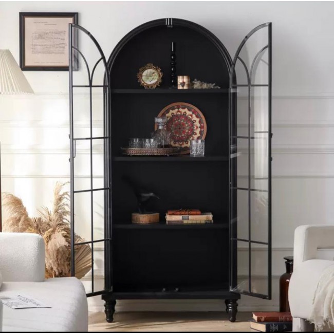 كونسول انيقه باللون الاسود مع ابواب زجاجيه وقوس علوي فاخر L8889