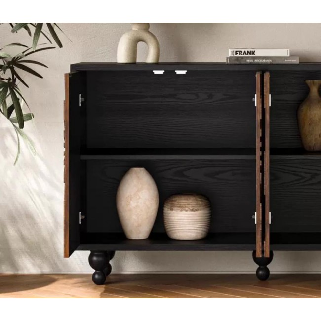 كونسول جداري مصنوع من الخشب الطبيعي حفر يدوي بتصميم هندسي كلاسيكي L8915