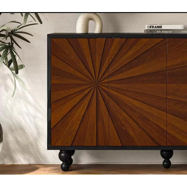 كونسول جداري مصنوع من الخشب الطبيعي حفر يدوي بتصميم هندسي كلاسيكي L8915