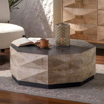 طاوله مستديره وسطيه بسطح خشب مصنوع من الخشب الطبعي بتفاصيل عصريه 8842