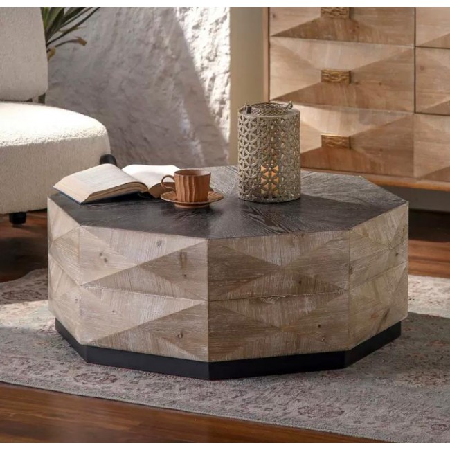 طاوله مستديره وسطيه بسطح خشب مصنوع من الخشب الطبعي بتفاصيل عصريه 8842