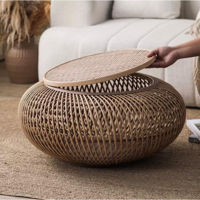 طاوله وسطيه مستديره من الخيزران الطبيعي بستايل ريفي8861