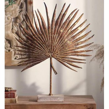 تحفه مكتبيه بقاعده خشبيه بتصميم ورق شجر معدني L8793 تحفه مكتبيه بقاعده خشبيه بتصميم ورق شجر معدني L8793