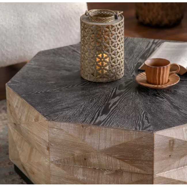 طاوله مستديره وسطيه بسطح خشب مصنوع من الخشب الطبعي بتفاصيل عصريه 8842