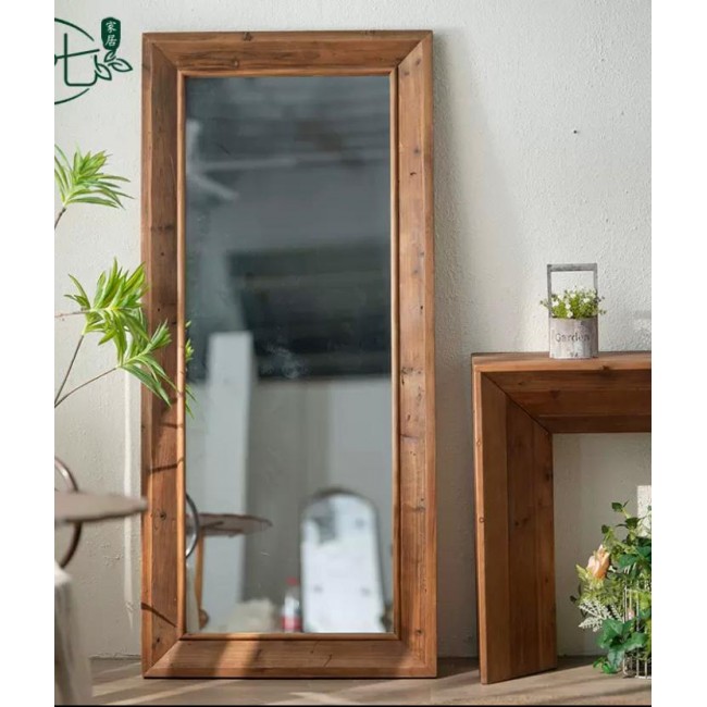 مرايا ارضيه باطار مصنوع من الخشب الطبيعي بستايل فنتج بارتفاع - 165cm -8834