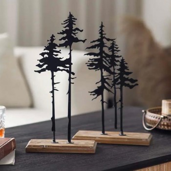 تحفه فنيه معدن بقاعده خشبيه بتصميم شجرة الصنوبر متوفر الحجمين 8873