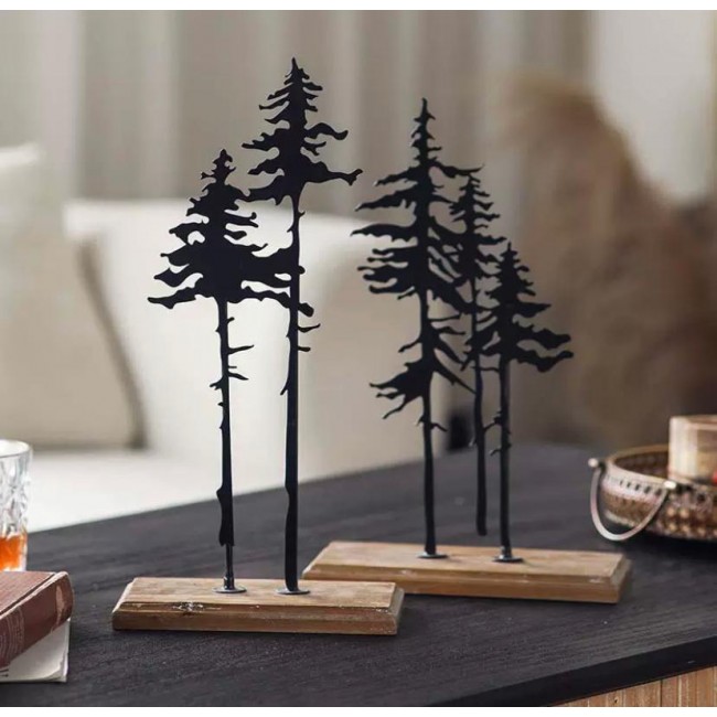 تحفه فنيه معدن بقاعده خشبيه بتصميم شجرة الصنوبر متوفر الحجمين 8873