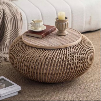 طاوله وسطيه مستديره من الخيزران الطبيعي بستايل ريفي8861