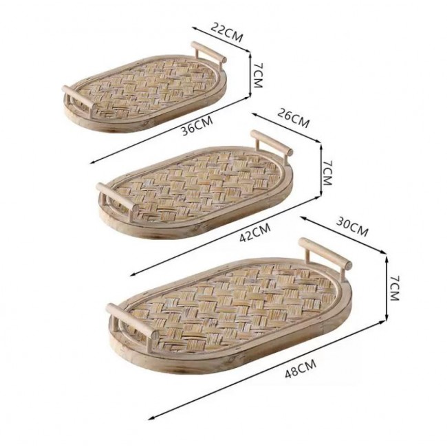 طقم صينيه تقديم مصنوعه من القش بتفاصيل ريفيه العدد 3 قطع 8876