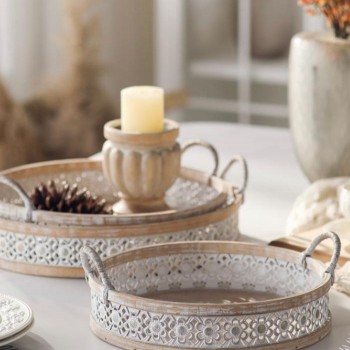طقم صينيه تقديم معدن مشغول يدويا بلمسات ريفيه انيقه العدد3 قطع 8858