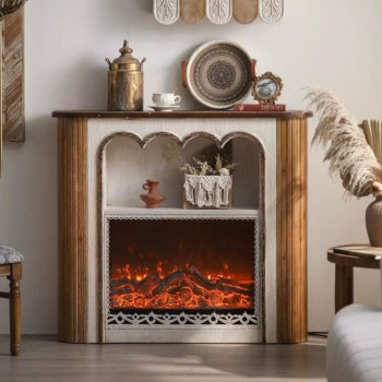 كونسول مدفأه جداري من الخشب الطبيعي بتفاصيل ريفي اوربي 8766