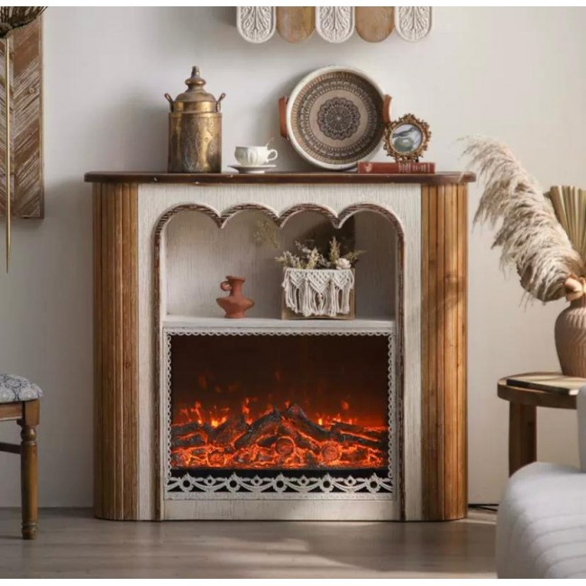 كونسول مدفأه جداري من الخشب الطبيعي بتفاصيل ريفي اوربي 8766