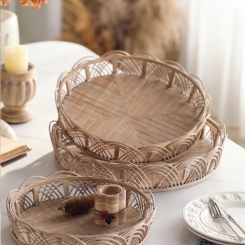 طقم صينيه لتقديم من الخيزران بتصاميم هندسيه جميله العدد3 8855