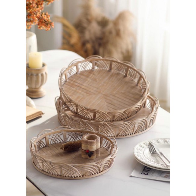 طقم صينيه لتقديم من الخيزران بتصاميم هندسيه جميله العدد3 8855
