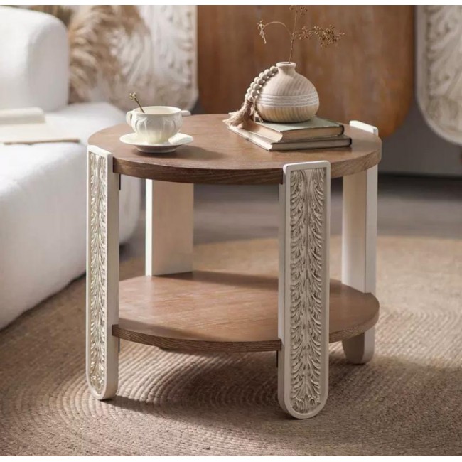 طاوله مستديره من خشب الطبيعي محفور يدويا بتصميم اوربي فاخر متوفر الحجمين 8754