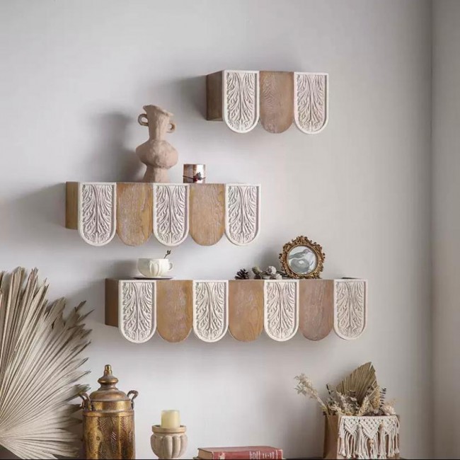 رف جداري من الخشب الطبيعي بأللوان مزدوجه تضيف لمسات دافئه متوفر 3 احجام 8756