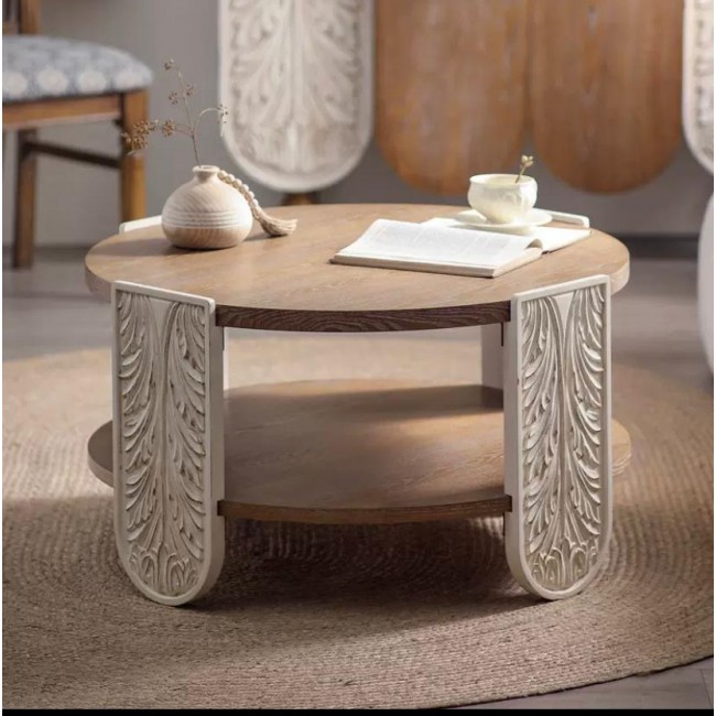 طاوله مستديره من خشب الطبيعي محفور يدويا بتصميم اوربي فاخر متوفر الحجمين 8754