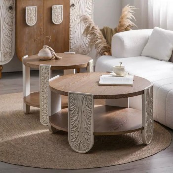 طاوله مستديره من خشب الطبيعي محفور يدويا بتصميم اوربي فاخر متوفر الحجمين 8754