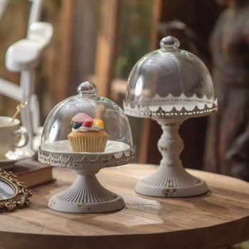 صحن تقديم  الحلويات بغطاء زجاجي بتصميم اوربي متوفر الحجمين 8759