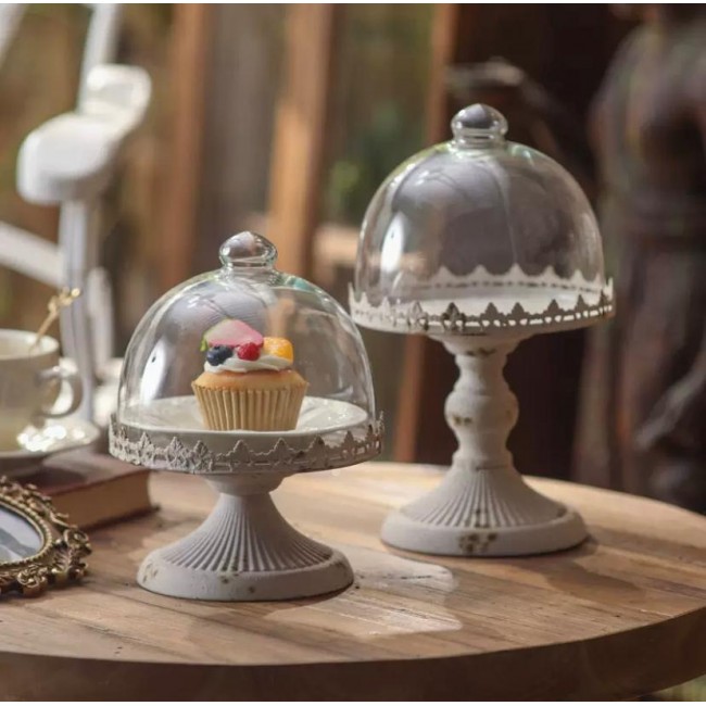 صحن تقديم  الحلويات بغطاء زجاجي بتصميم اوربي متوفر الحجمين 8759