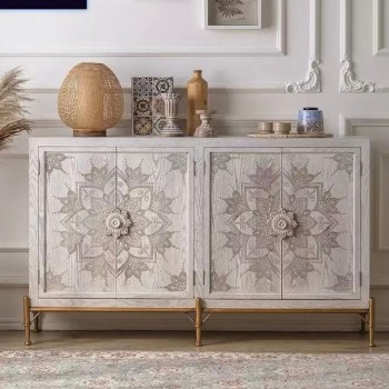 كونسول جداري بتصميم بوهيمي من الخشب الطبيعي وبقواعد ذهبيه 8722