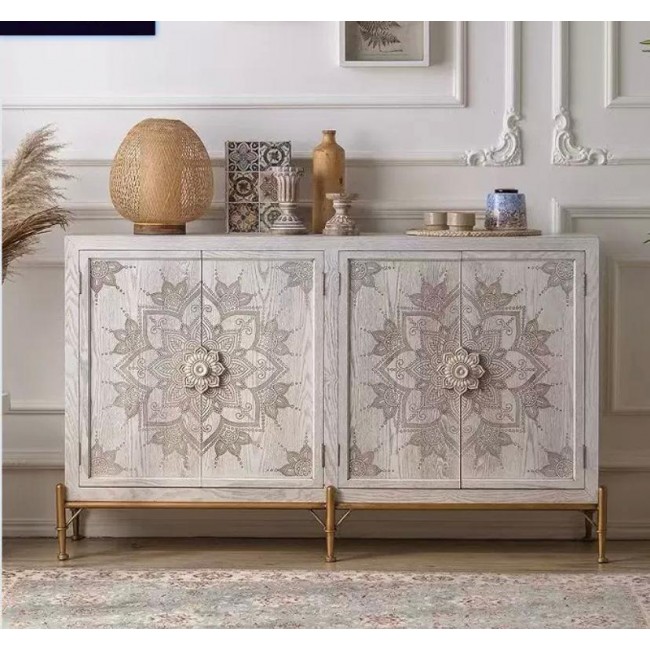 كونسول جداري بتصميم بوهيمي من الخشب الطبيعي وبقواعد ذهبيه 8722