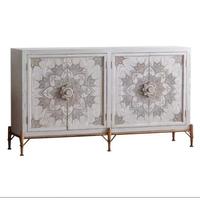 كونسول جداري بتصميم بوهيمي من الخشب الطبيعي وبقواعد ذهبيه 8722