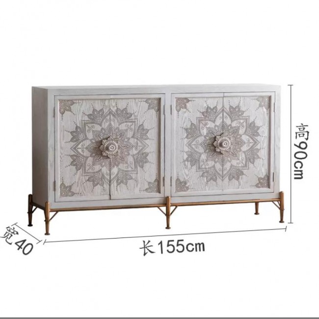 كونسول جداري بتصميم بوهيمي من الخشب الطبيعي وبقواعد ذهبيه 8722