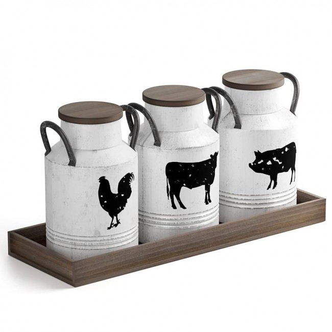 طقم علب معدنيه بمقابض لتخزين بطابع ريفي جميله العدد3 قطع  8434