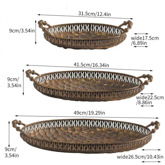 طقم صينيه معدن مشغول يدويا بطابع اوربي العدد 3 قطع 8740