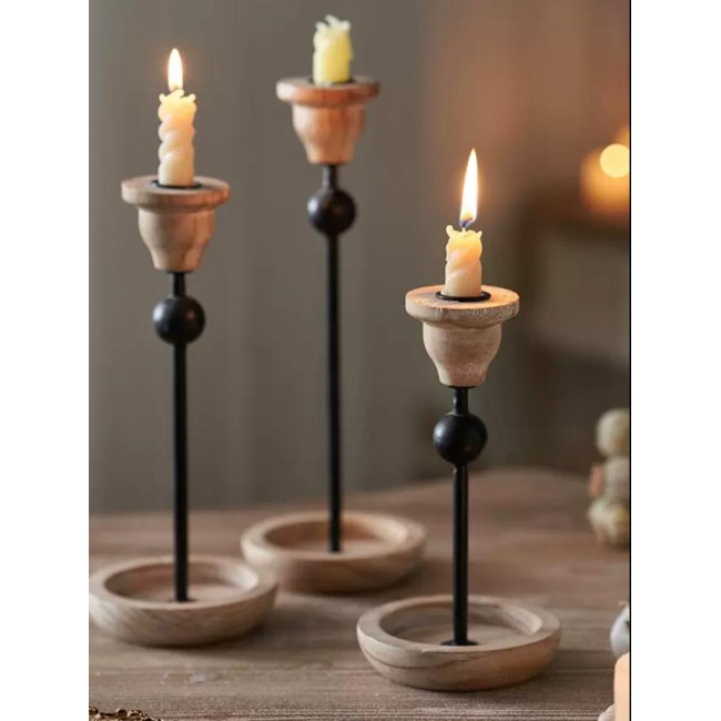 تحفه شمعدان من الخشب ومعدن بتصميم مودرن متوفر 3 احجام 8892