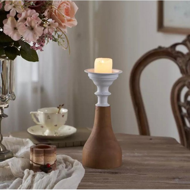 شمعدان مصنوعه من الخشب والمعدن بلمسات ريفيه متوفر الحجمين  8863