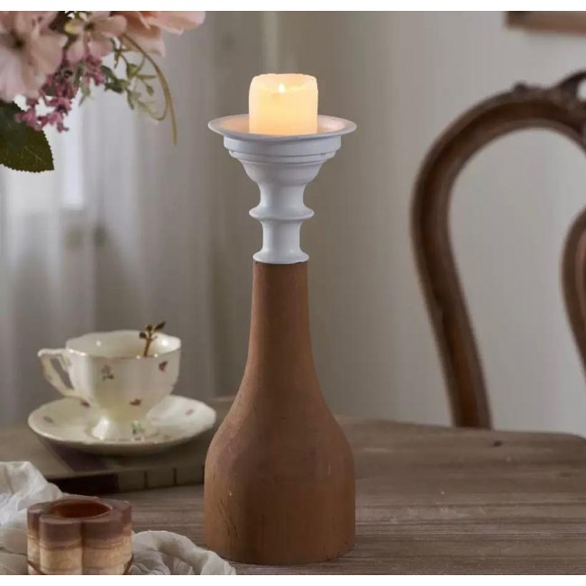 شمعدان مصنوعه من الخشب والمعدن بلمسات ريفيه متوفر الحجمين  8863