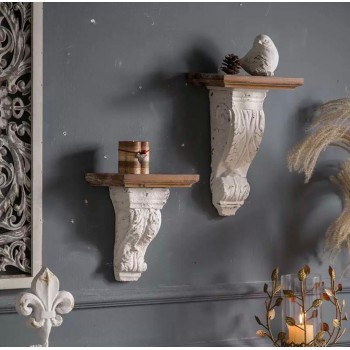 رف جداري بسطح خشب بستايل شابي شيك متوفر الحجمين 8867