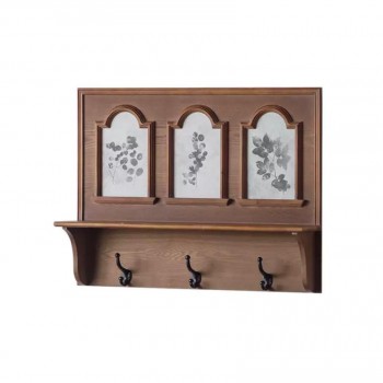 رف جداري بني من خشب الطبيعي على الطراز الاروبي مع خطافات8839