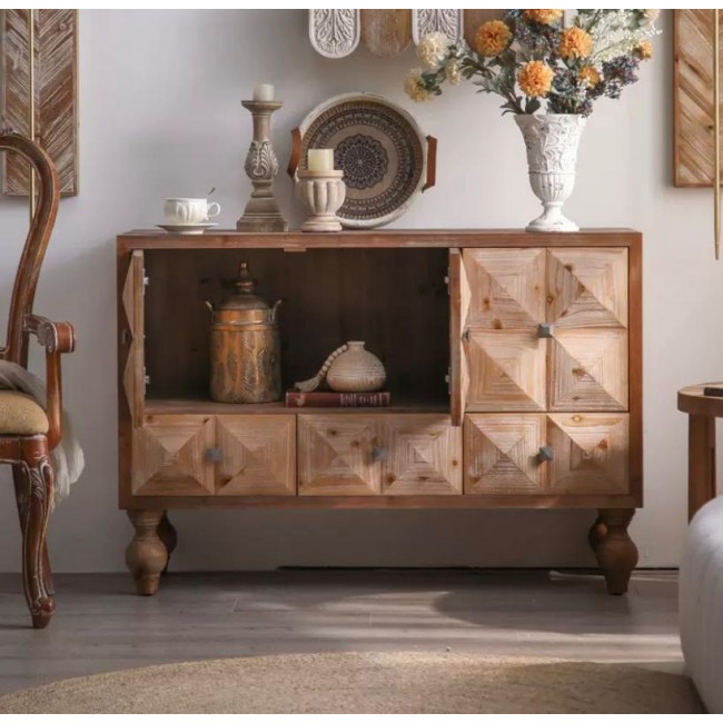 كونسول مصنوع من الخشب الطبيعي بتصميم هندسي عصري 8767