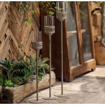 طقم شمعدان معدن حامل شموع زجاج على الطراز الاوربي العدد3 قطع 8776 طقم شمعدان معدن حامل شموع زجاج على الطراز الاوربي العدد3 قطع 8776