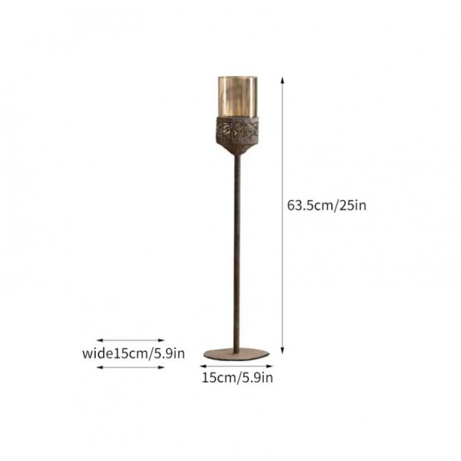 طقم شمعدان معدن حامل شموع زجاج على الطراز الاوربي العدد3 قطع 8776