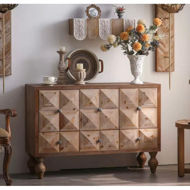 كونسول مصنوع من الخشب الطبيعي بتصميم هندسي عصري 8767