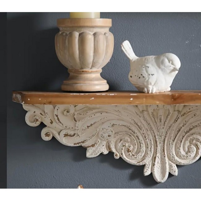 رف جداري بسطح خشب بتفاصيل اوربي شابي شيك 8704