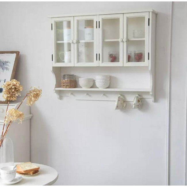 رف جداري مصنوع من الخشب الطبيعي مطعم بالزجاج 9127